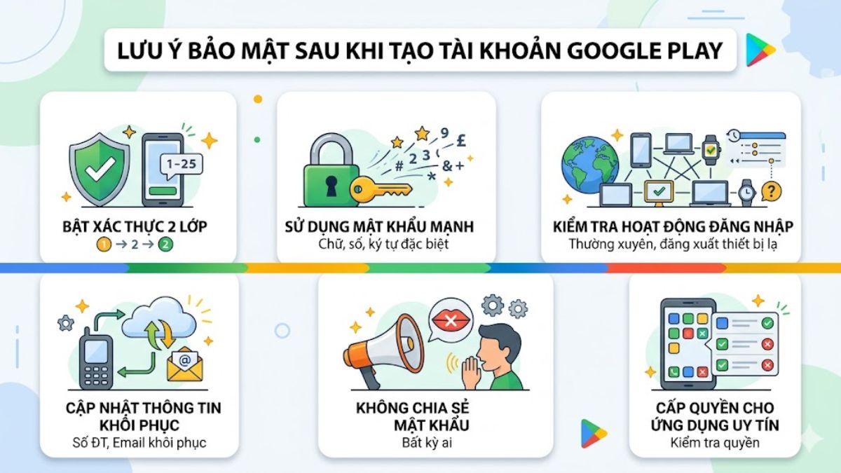 Những lưu ý bảo mật sau khi tạo tài khoản Google Play
