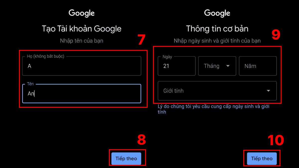 Hướng dẫn tạo tài khoản Google Play mới trên Android - bước 2.1