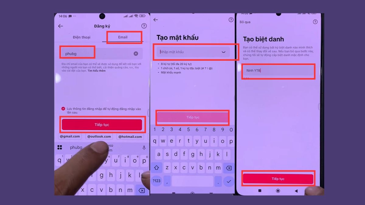 Tạo tài khoản TikTok bằng Gmail - bước 4,5