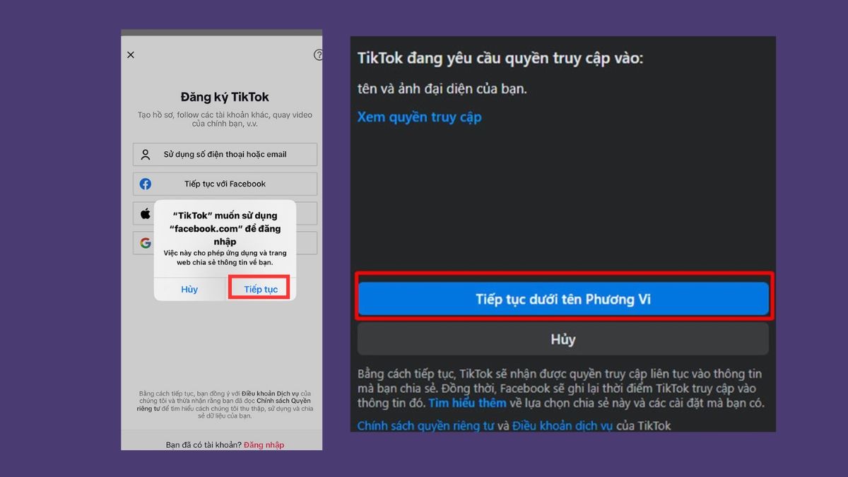 Tạo tài khoản TikTok bằng Facebook - bước 3
