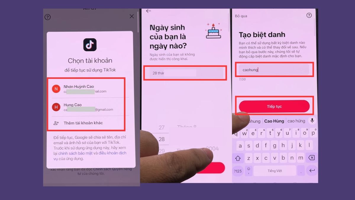 Tạo tài khoản TikTok bằng Google- bước 3.4