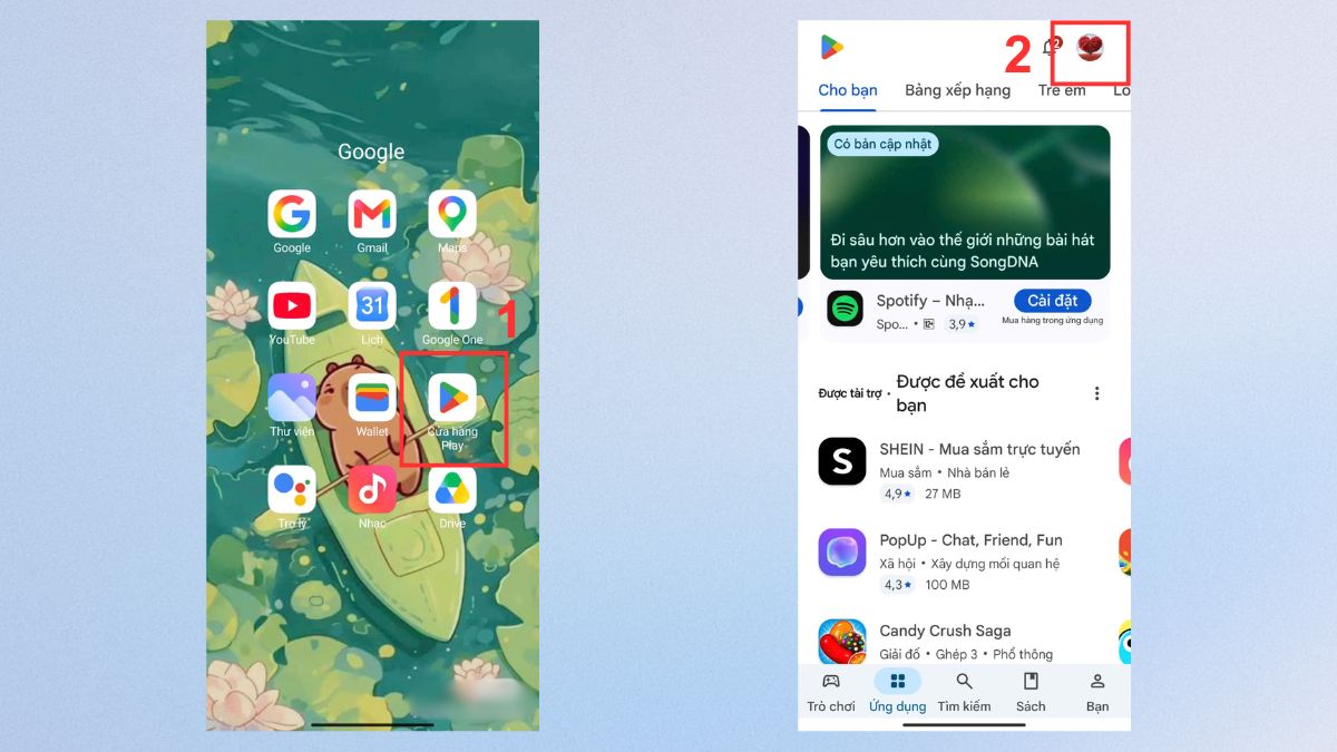 Cách cài đặt lại Google Play Store - cập nhật ứng dụng tự động - bước 1