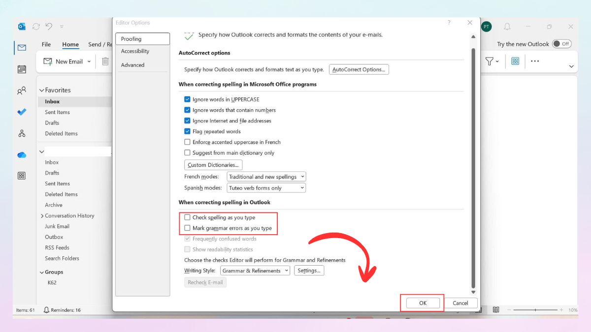 Cách tắt kiểm tra chính tả trong Outlook trên máy tính - bước 4