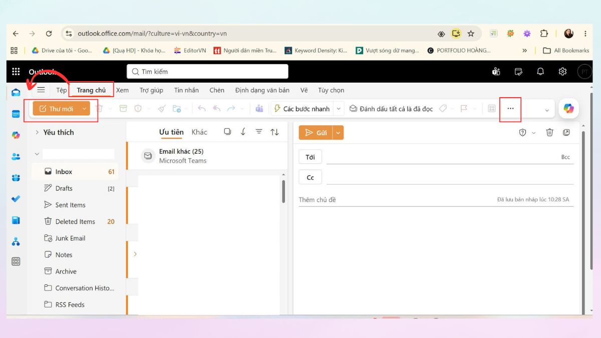 Cách tắt kiểm tra chính tả trong Outlook web - bước 1