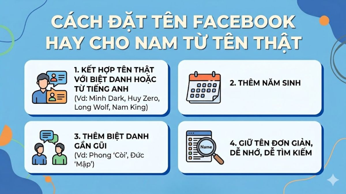 Cách đặt tên Facebook hay cho nam từ tên thật