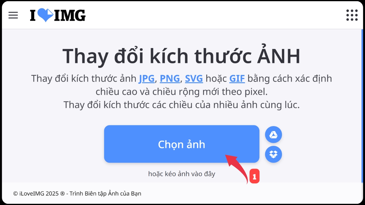 cách thay đổi kích thước ảnh trên iLoveÌMG - bước 1