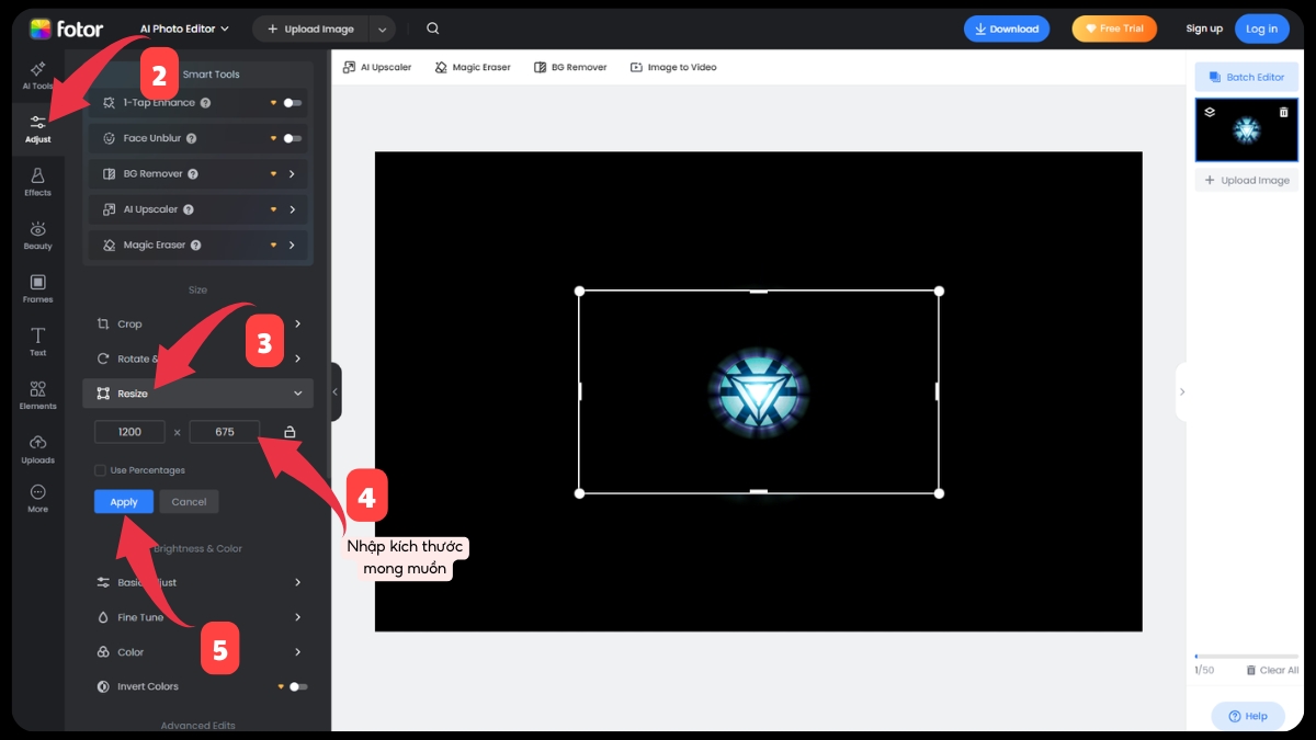 cách thay đổi kích thước ảnh trên Fotor - bước 2