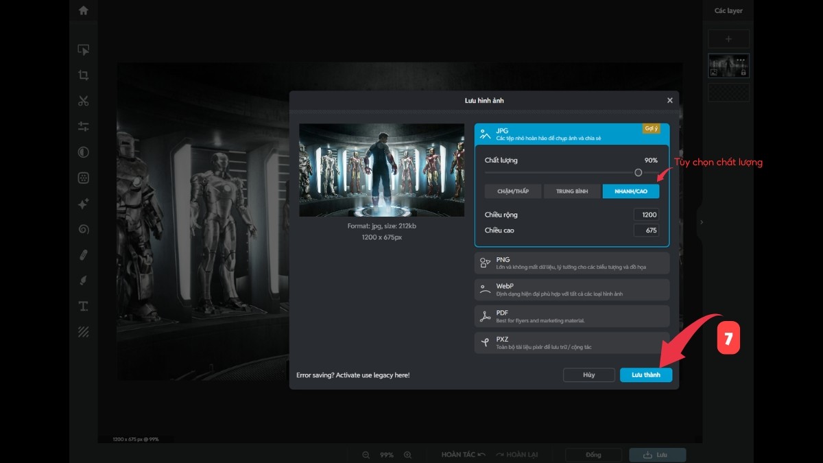cách thay đổi kích thước ảnh trên pixlr X - bước 5