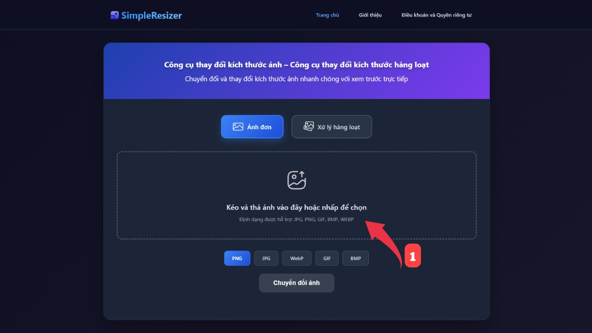cách thay đổi kích thước ảnh trên SimpleResizer - bước 1