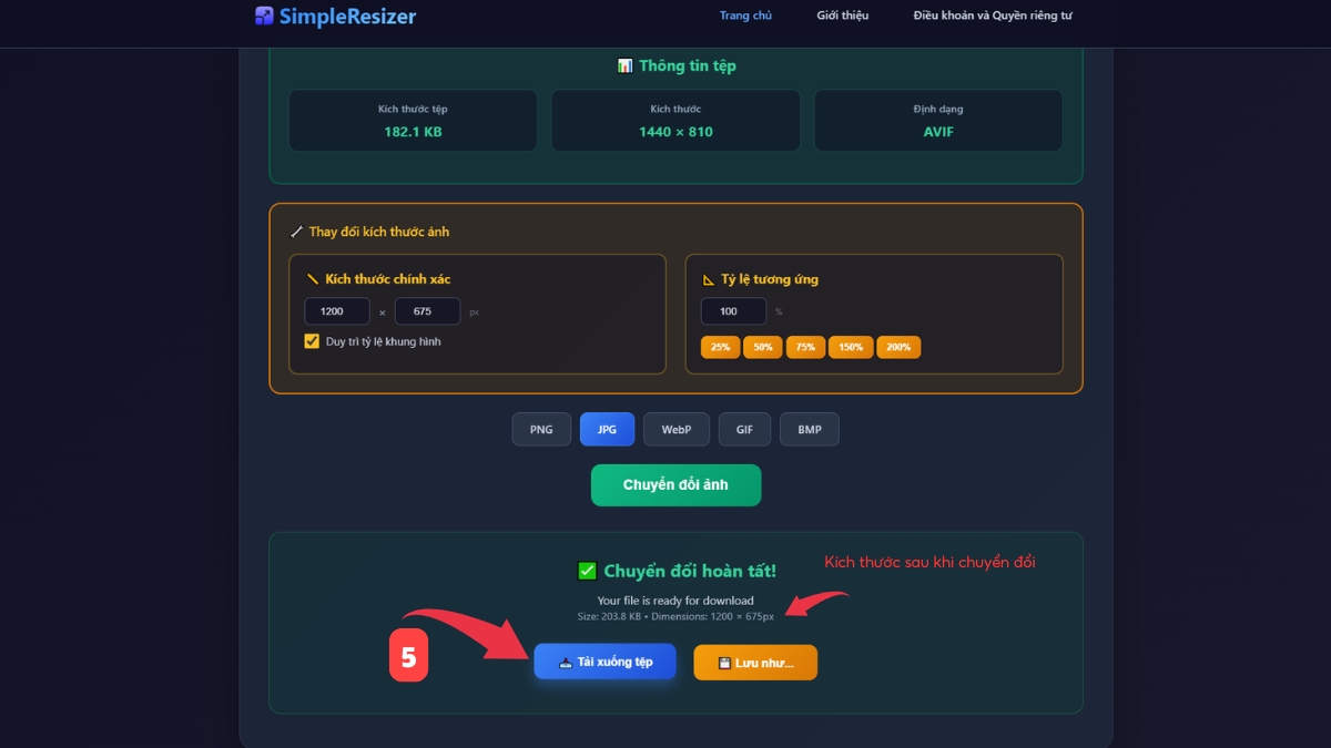 cách thay đổi kích thước ảnh trên SimpleResizer - bước 3