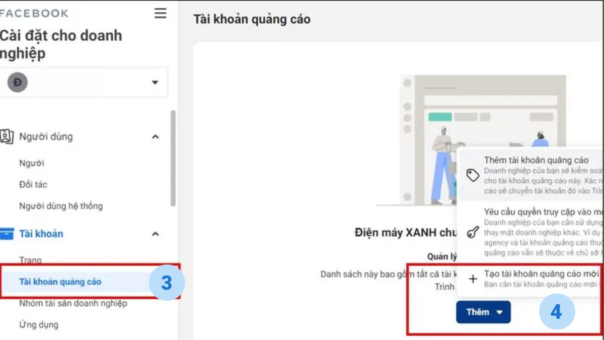 Cách phân quyền trong tài khoản quảng cáo Facebook - bước 2