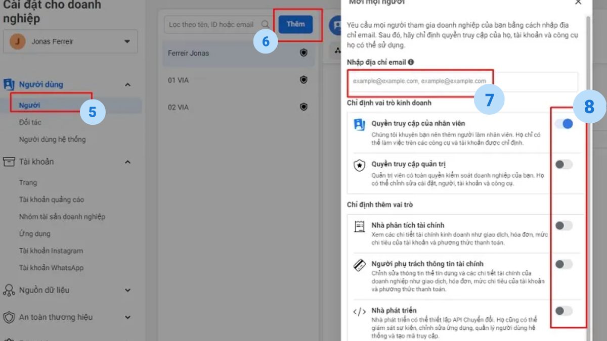 Cách phân quyền trong tài khoản quảng cáo Facebook - bước 3