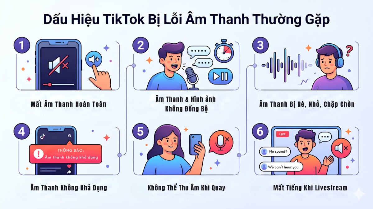 Dấu hiệu TikTok bị lỗi âm thanh thường gặp
