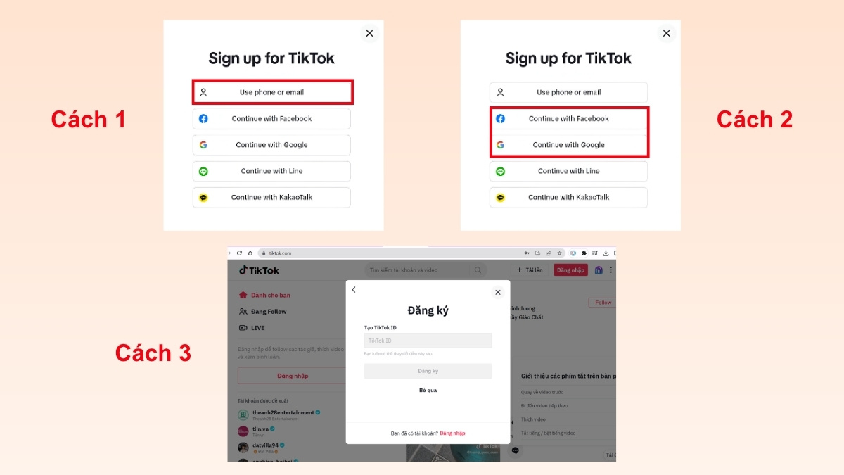 Cách khắc phục lỗi TikTok không đăng nhập được - thử đăng nhập bằng phương thức khác hoặc thiết bị khác