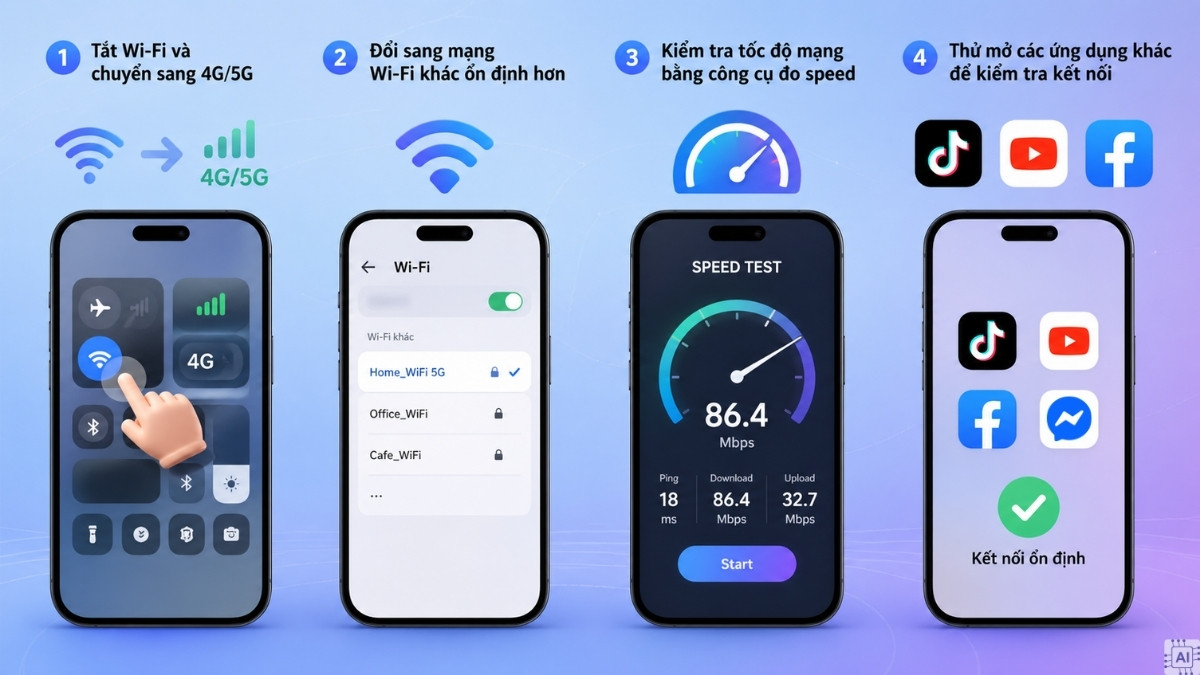 Cách khắc phục lỗi TikTok không đăng nhập được - kiểm tra kết nối mạng và thử đổi sang 4G/5G