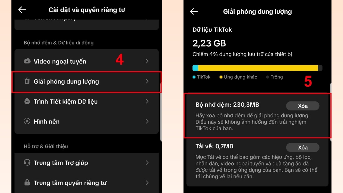 Cách khắc phục lỗi TikTok không đăng nhập được - xóa cache ứng dụng tiktok và Google play services - bước 4.5