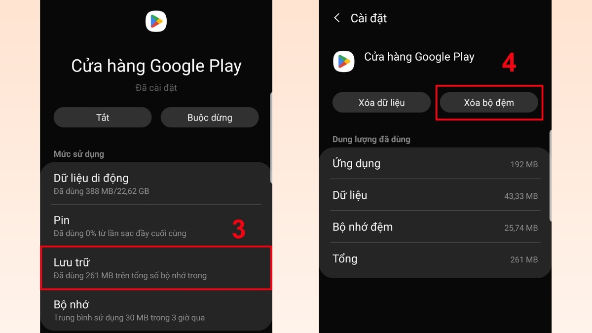 Cách khắc phục lỗi TikTok không đăng nhập được - xóa cache ứng dụng Google play - bước 3.4