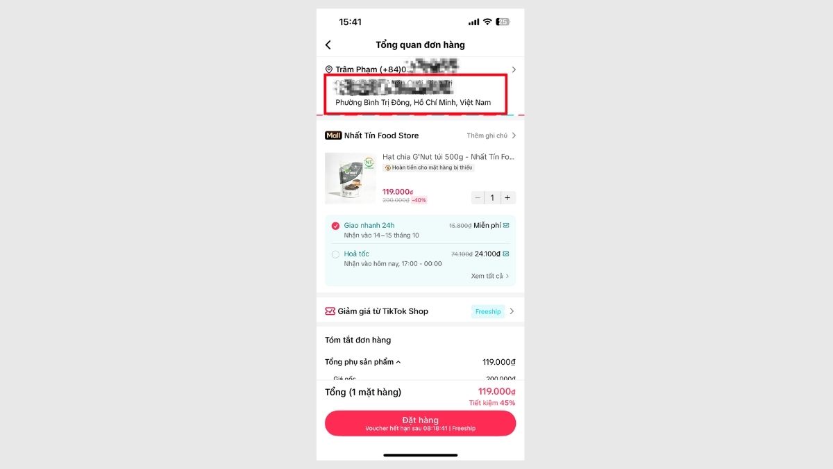 Hướng dẫn đặt giao hỏa tốc trên TikTok - bước 2