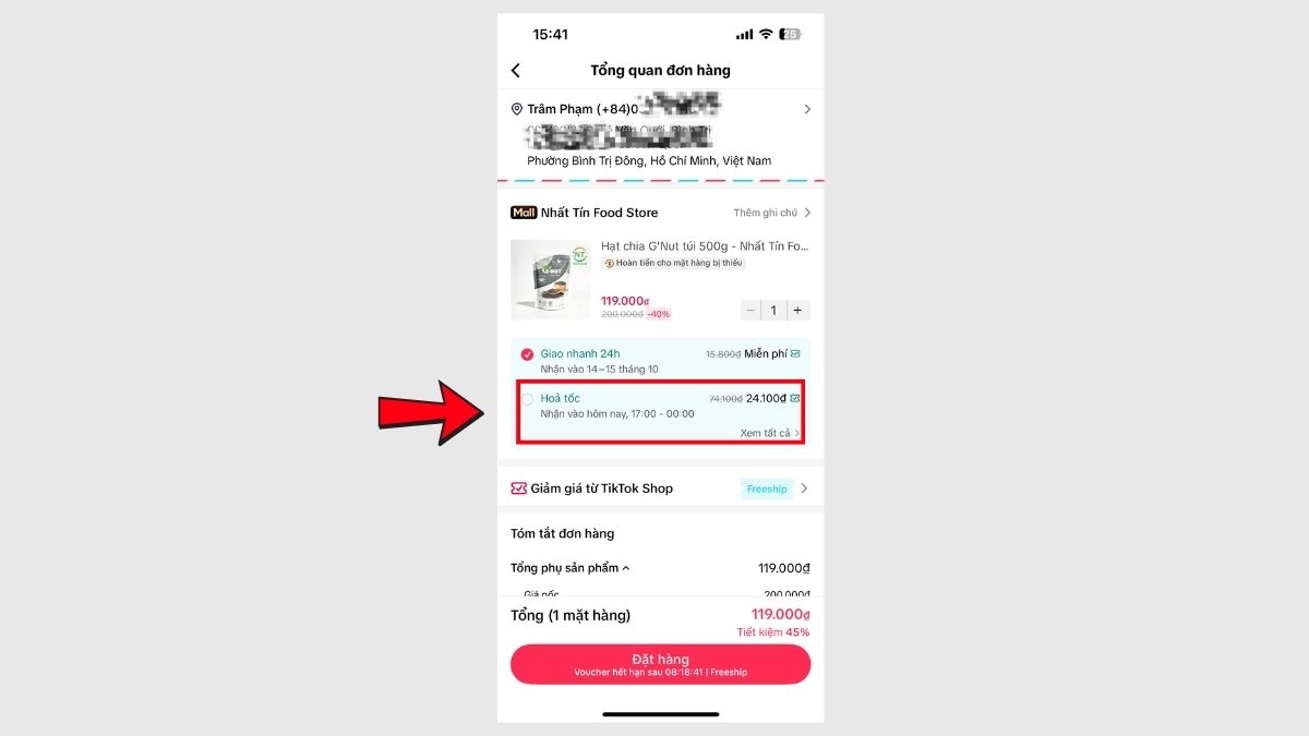 Hướng dẫn đặt giao hỏa tốc trên TikTok - bước 3