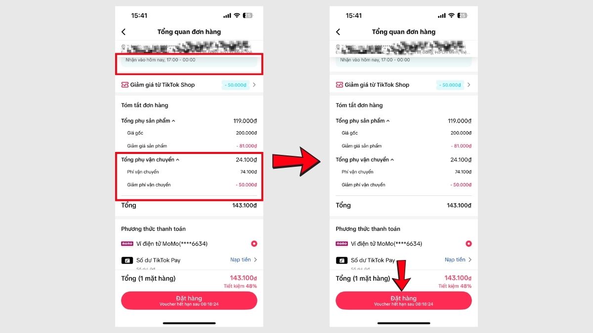Hướng dẫn đặt giao hỏa tốc trên TikTok - bước 4