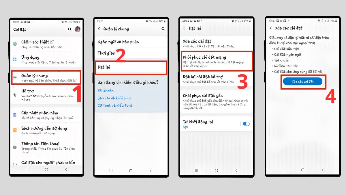 Cách sửa lỗi TikTok không có kết nối internet - reset cài đặt mạng Android