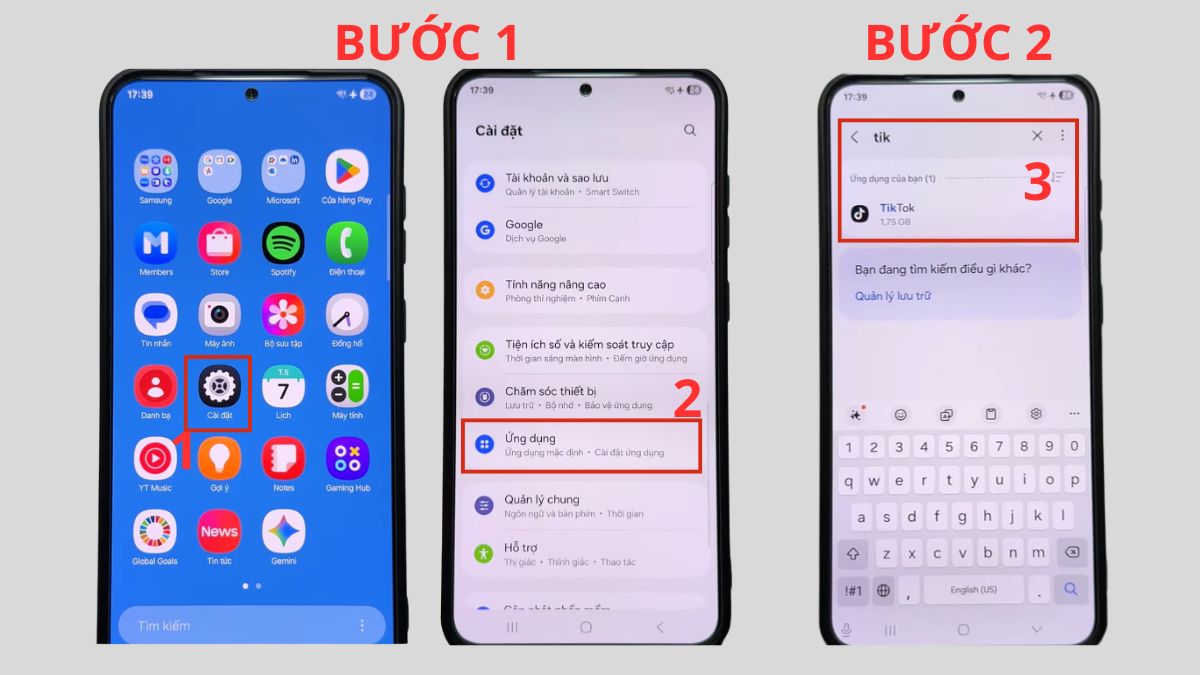 Xóa cache và dữ liệu ứng dụng TikTok trên hệ điều hành Android để khôi phục internet - bước 1,2