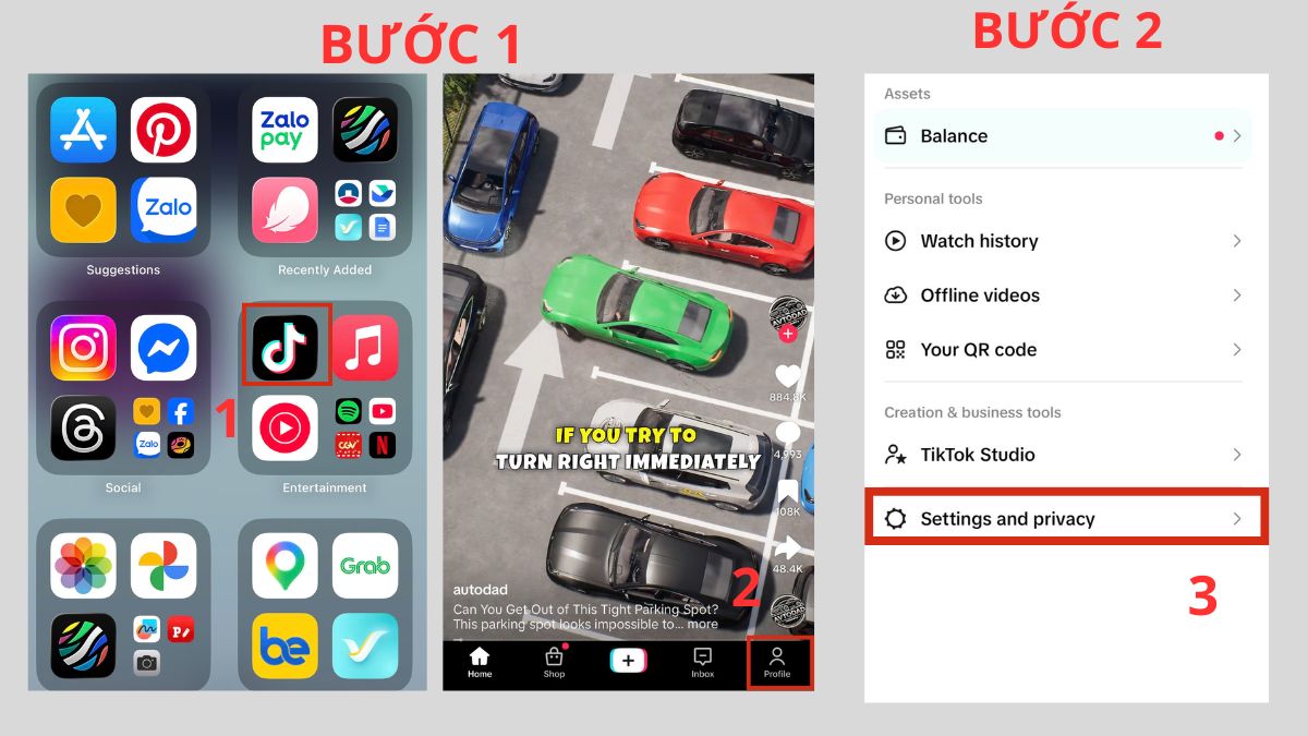 Xóa cache và dữ liệu ứng dụng TikTok trên hệ điều hành iOS để khôi phục internet - bước 1,2