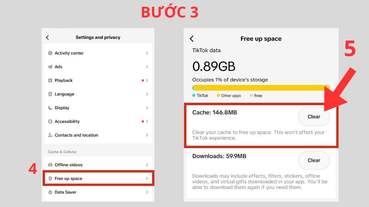 Xóa cache và dữ liệu ứng dụng TikTok trên hệ điều hành iOS để khôi phục internet - bước 3
