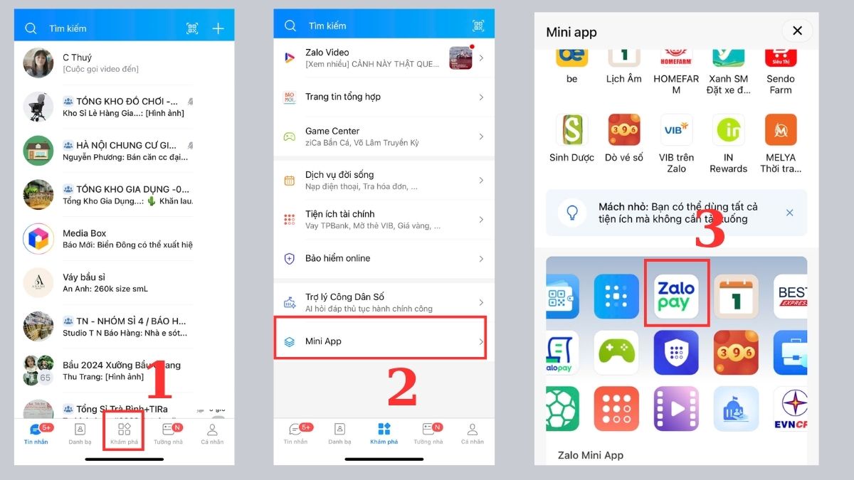 Cách tra cứu tiền điện trên ZaloPay (Mini Apps) - bước 1