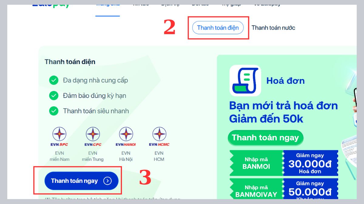 Cách tra cứu tiền điện trên website ZaloPay - bước 2