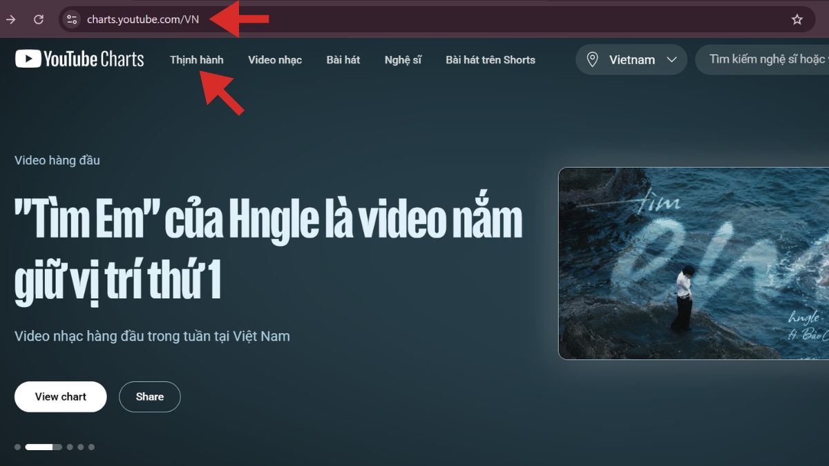 Cách xem top trending YouTube trên máy tính xem youtube chart