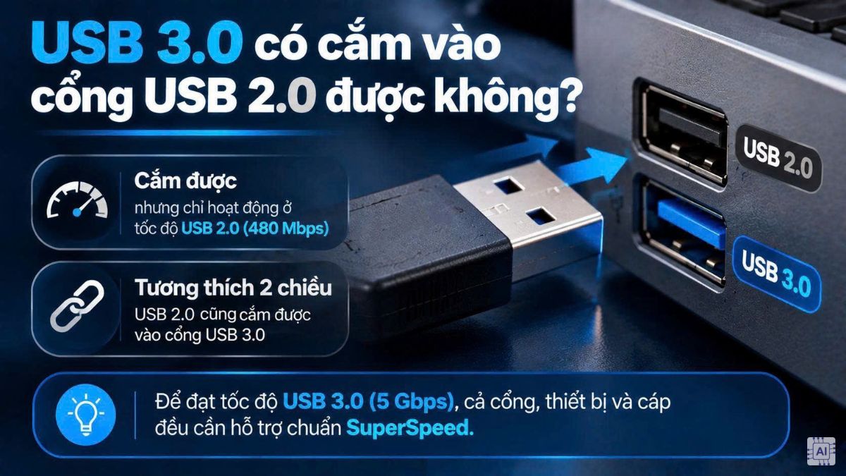 USB 3.0 có cắm vào cổng USB 2.0 được không?