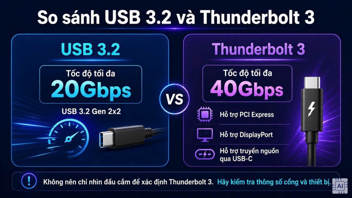 So sánh USB 3.2 và Thunderbolt 3