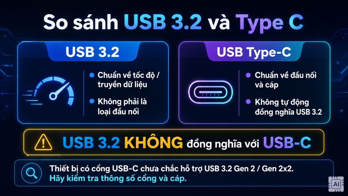 So sánh USB 3.2 và Type C