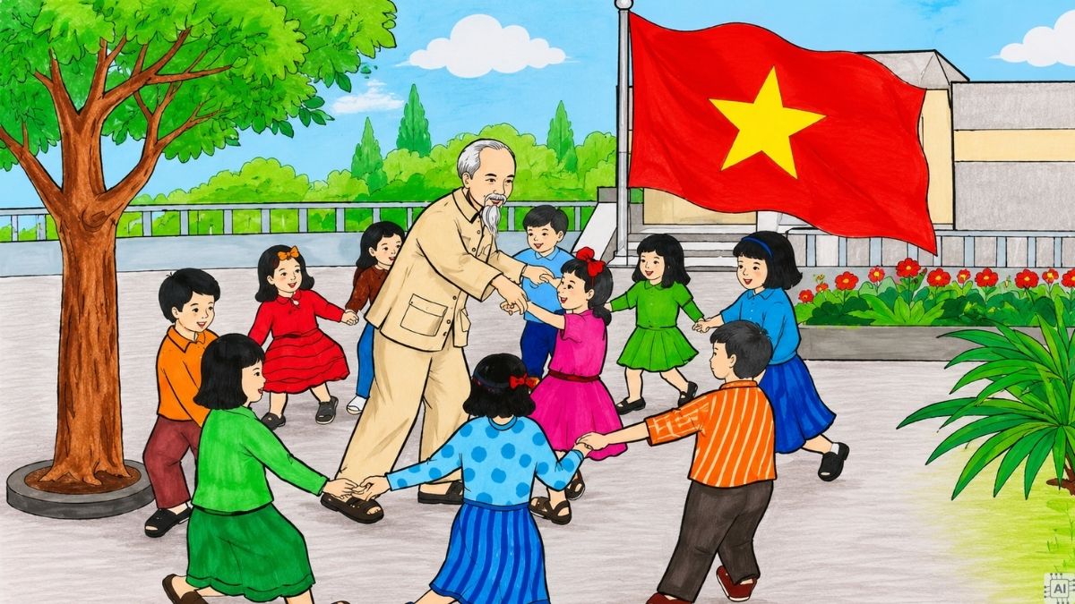 Vẽ tranh 2/9 lá cờ đỏ sao vàng - 1