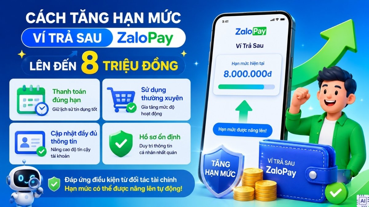 Cách tăng hạn mức ví trả sau ZaloPay lên đến 8 triệu đồng 