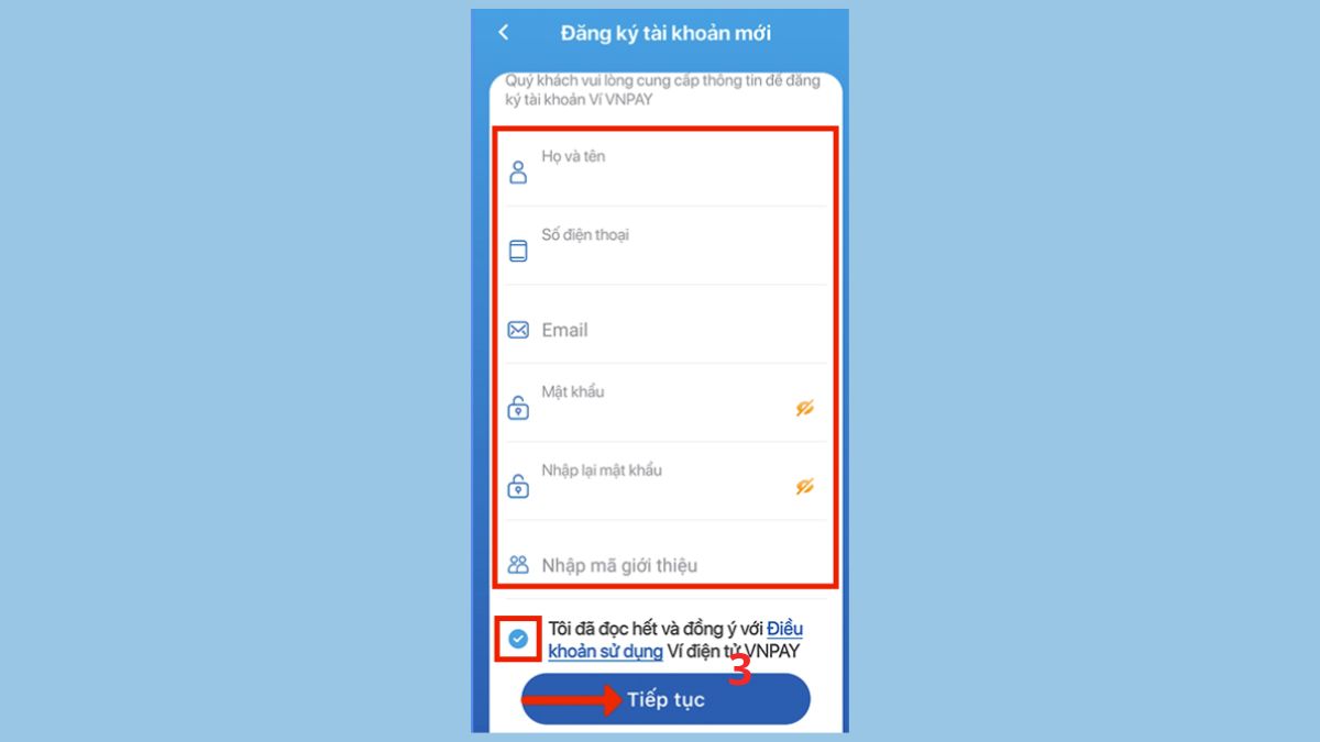 Cách đăng ký VNPAY trên điện thoại - bước 2