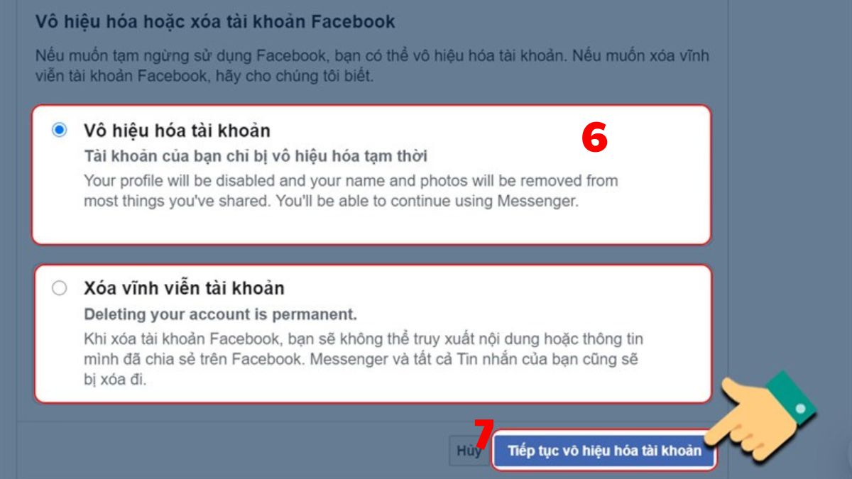 Cách vô hiệu hóa tài khoản Facebook trên máy tính -  bước 5