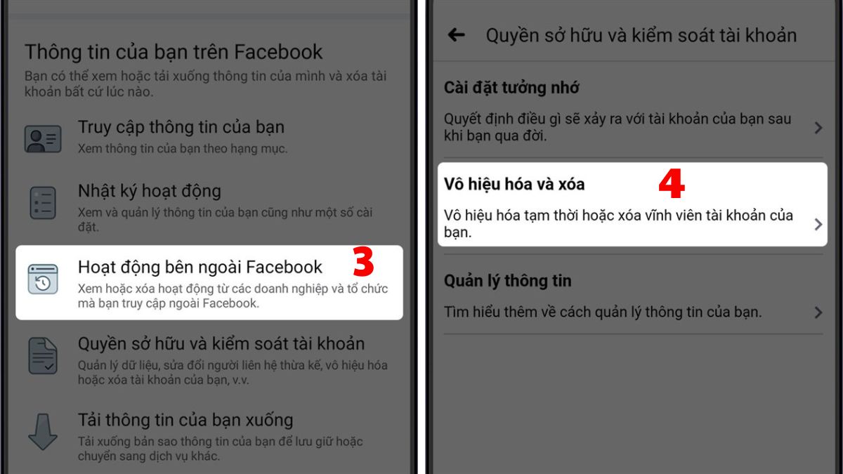 Cách vô hiệu hóa tài khoản Facebook trên điện thoại -  bước 2