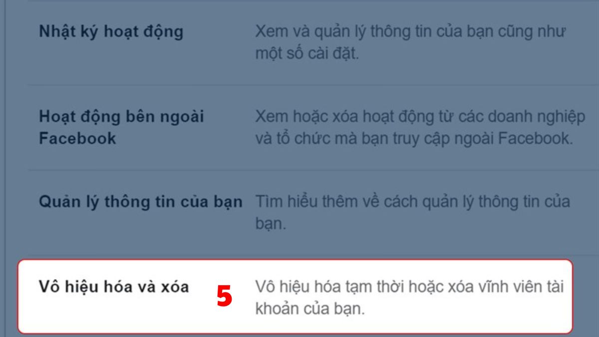 Cách vô hiệu hóa tài khoản Facebook trên máy tính -  bước 4