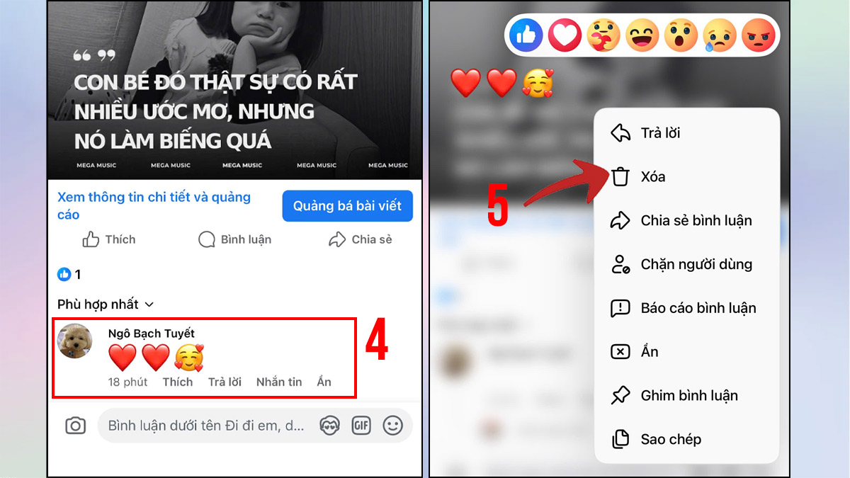 Xóa comment trên Fanpage - bước 2
