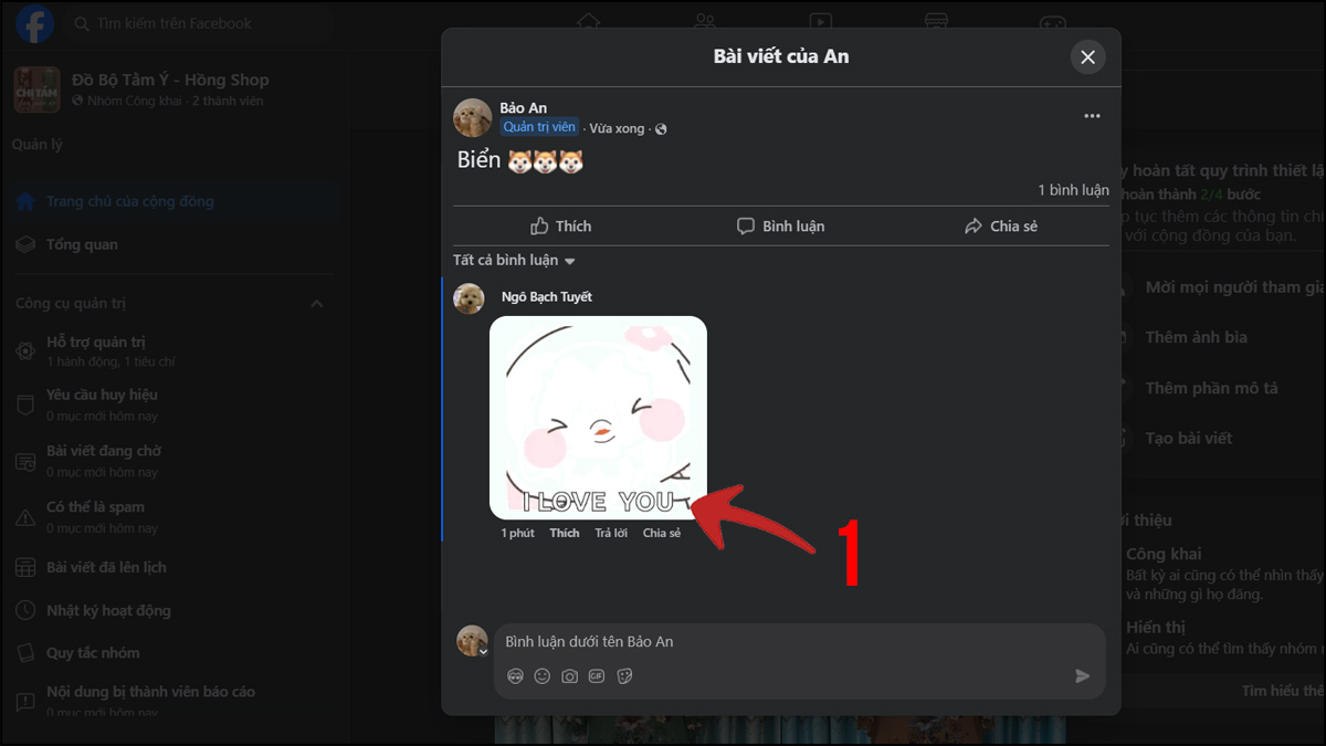 Xóa comment trên nhóm Facebook - bước 1
