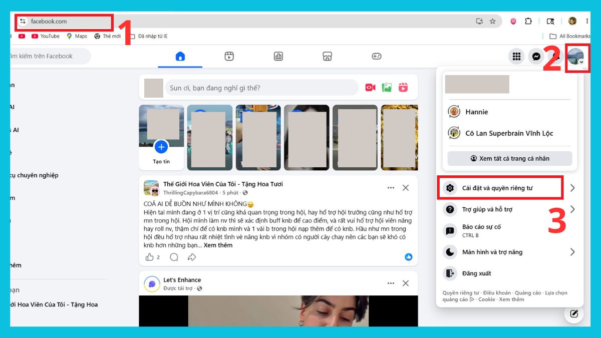 Cách xóa trang cá nhân phụ trên Facebook trên máy tính - bước 1