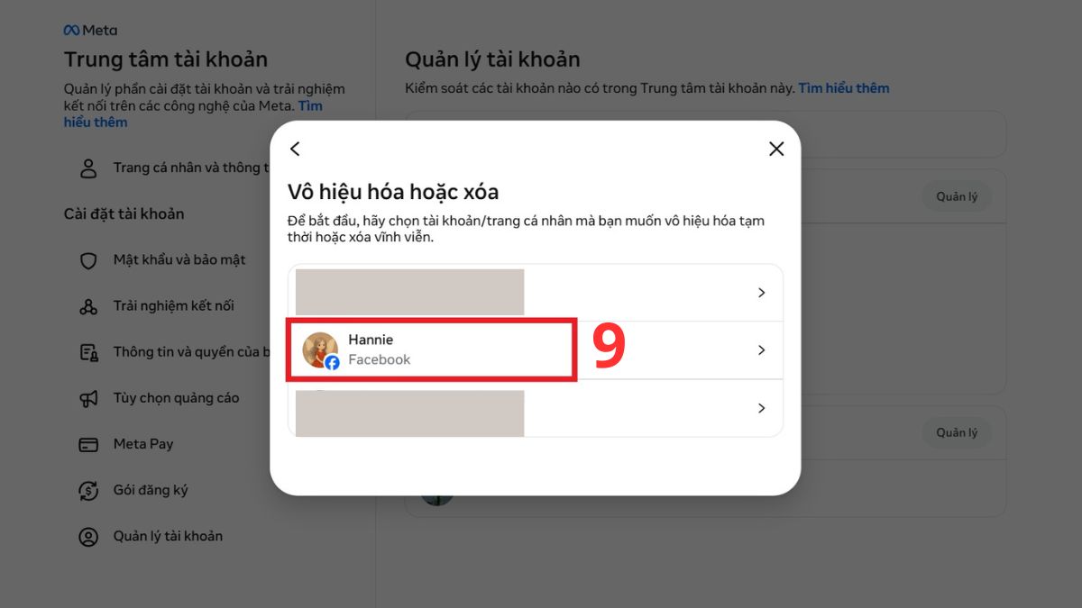 Cách xóa trang cá nhân phụ trên Facebook trên máy tính - bước 3.1