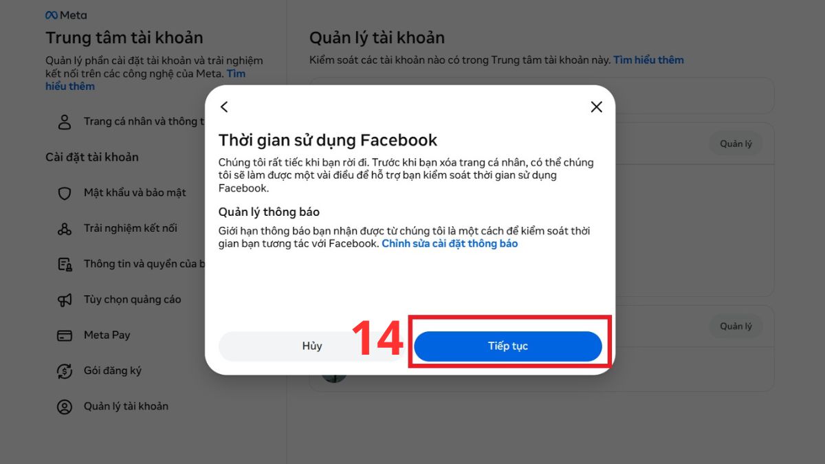 Cách xóa trang cá nhân phụ trên Facebook trên máy tính - bước 4.1