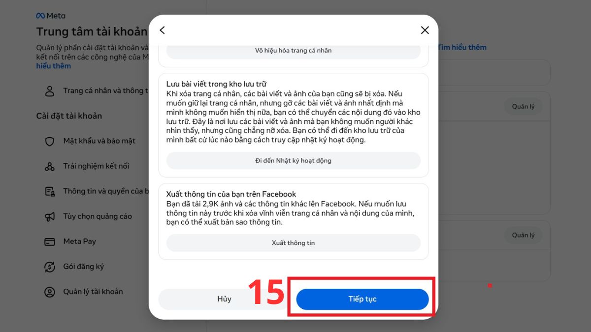 Cách xóa trang cá nhân phụ trên Facebook trên máy tính - bước 4.2
