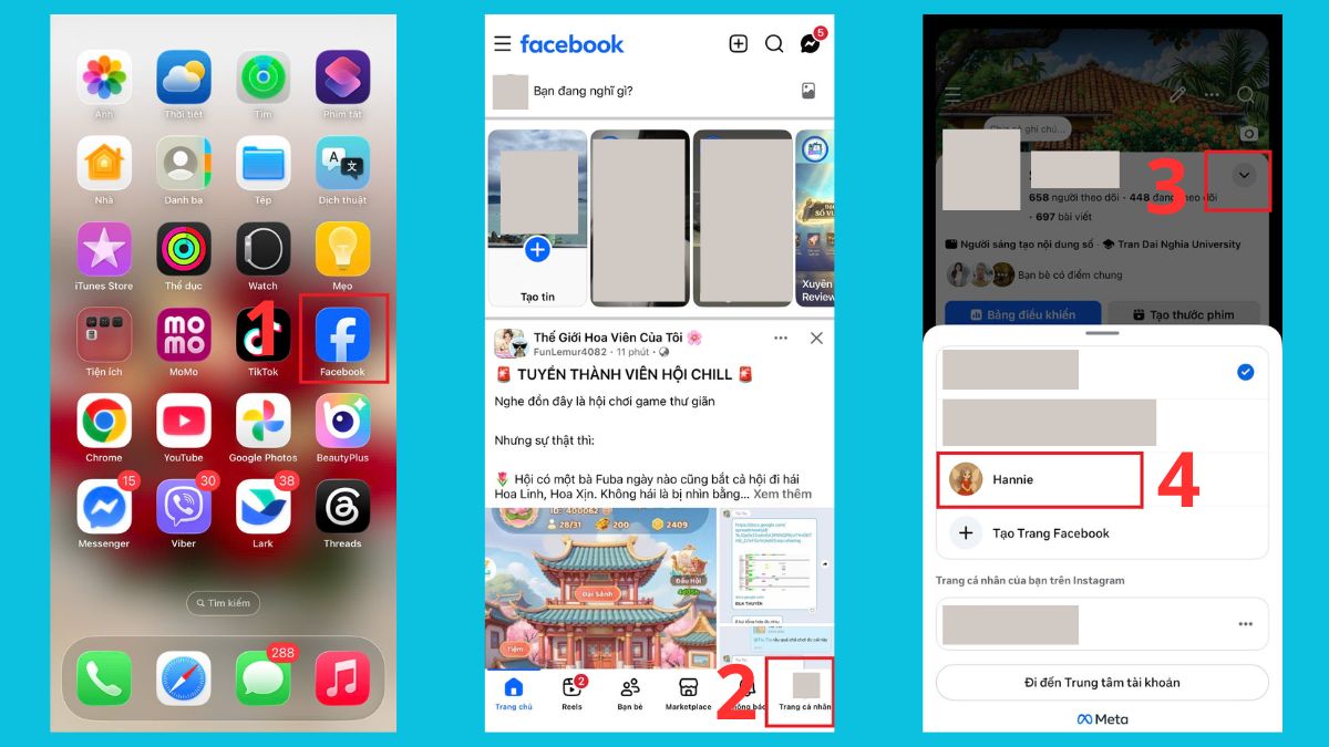 Cách xóa trang cá nhân phụ trên Facebook trên điện thoại - bước 1