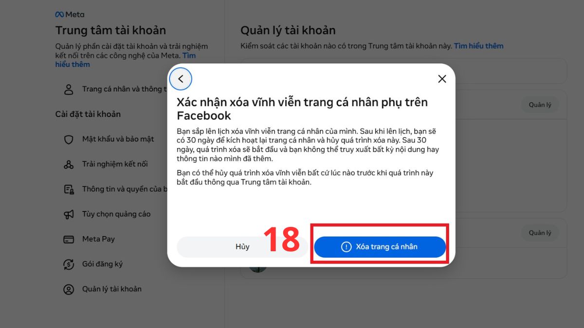 Cách xóa trang cá nhân phụ trên Facebook trên máy tính - bước 5.1