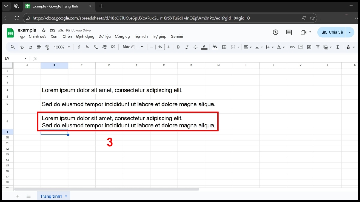 Cách xuống dòng trong Google Sheet băng hàm - bước 3