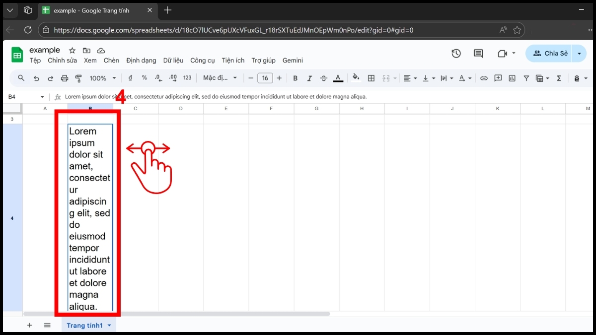 Cách xuống dòng trong Google Sheet text wrapping - bước 4